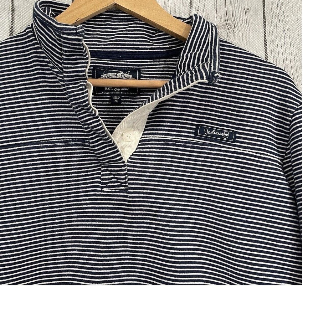 State of Mine Striped Pullover Sweatshirt Womens M Mock Neck Snap Button Indiana